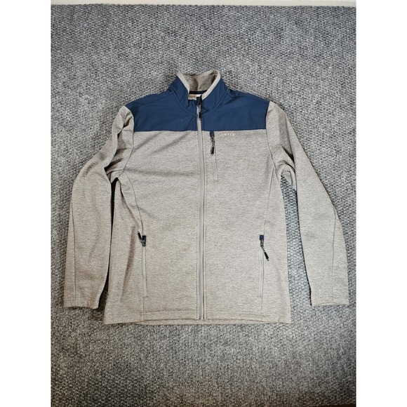 Orvis Jacket Mens Medium Gray Blue Fleece Coat Outdoor Hike Camp Mock Work Cabin - Picture 3 of 9